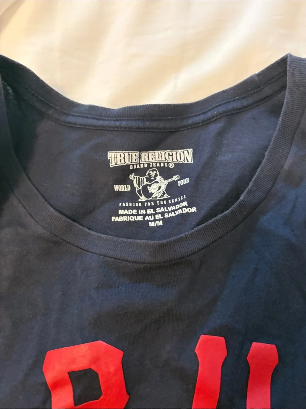 True Religion Navy T-shirt with Red Graphic Logo